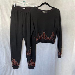 Jacks Surfboards Womens Sweatpants and Sweatshirt Black Rhinestone Small